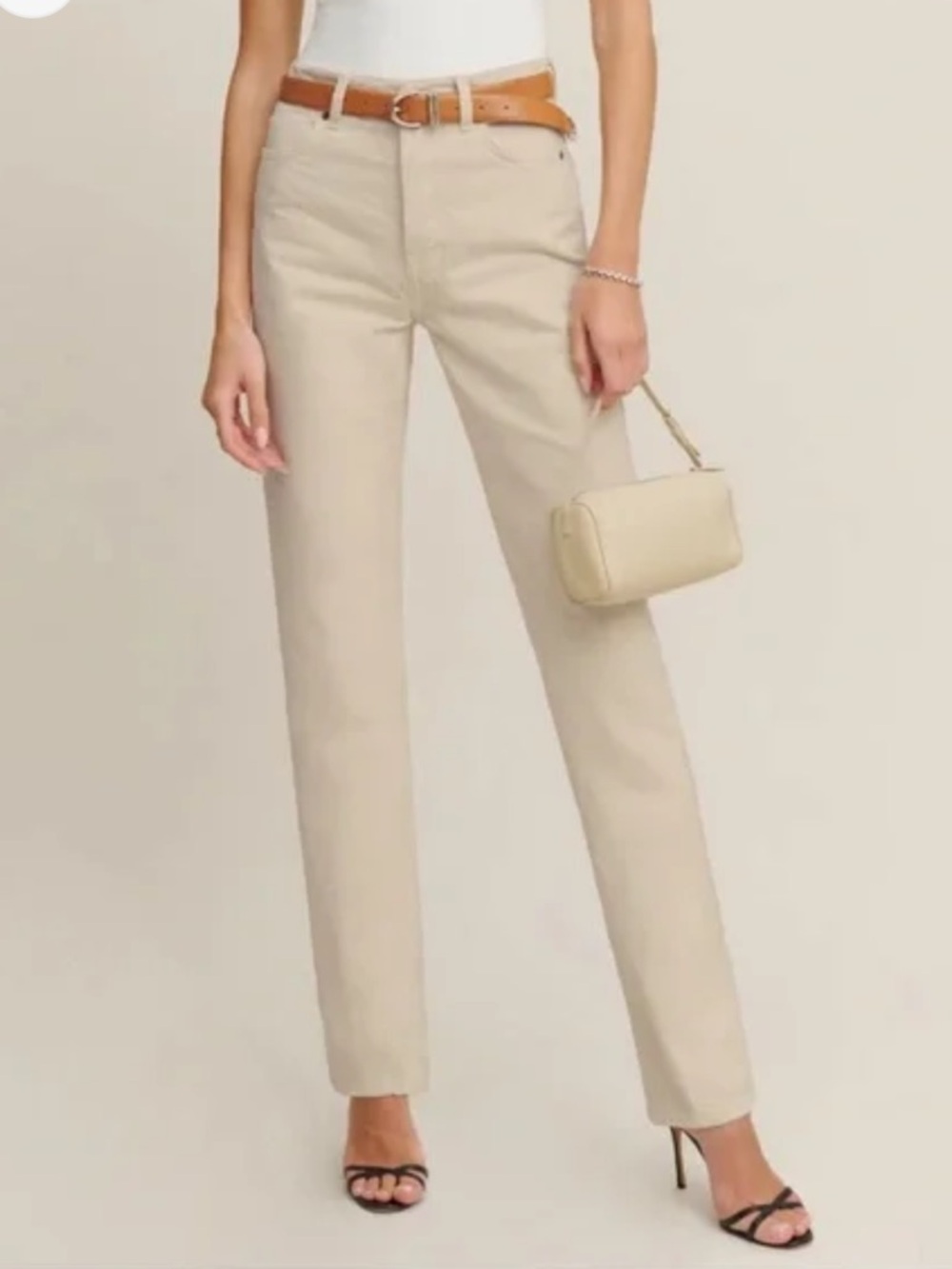Reformation High-Rise Straight Jeans in Beige Off White - Picture 1 of 14